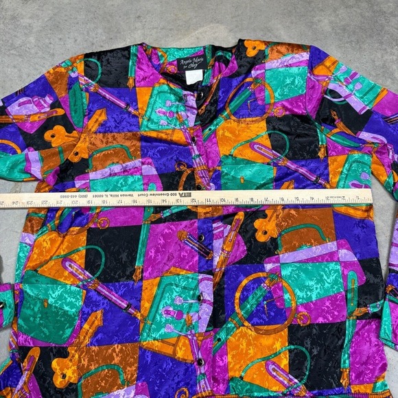 Vintage 80s Top Blouse Angela Marie For Chez Sz 14 Glam Pop Relaxed Button Up - Picture 4 of 7